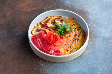 Assorted fish delicacies in a plate.