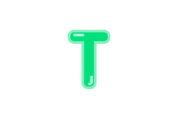 T letter alphabet green candy jelly glossy vector isolated on white background 