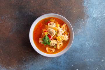 Traditional hot soup with dumplings