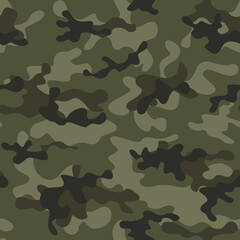 Fototapeta premium Khaki camouflage pattern seamless background. Army forest texture