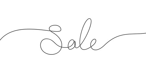 Sale word inscription, continuous one line drawing, Handwritten vector minimalist illustration