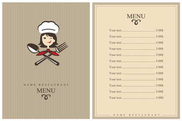 template restaurant menu design with lady chef