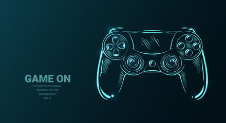 Futuristic illustration with joystick game controller or sketch, concept sign on dark background for video games. © AkimD