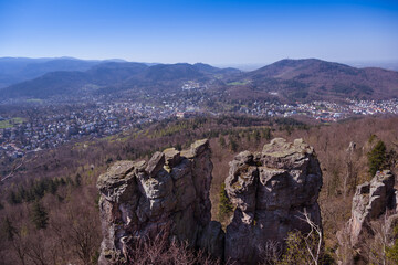 View of the spa town of Baden Baden and the Black Forest. Seen from the battert rock. Baden...