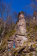 Climbers on the Battert rock in Baden Baden. Baden Wuerttemberg, Germany, Europe