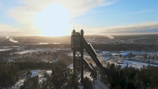 Spectacular Sunrise Over The Ski-Jumping Tower, Lugnet, Falun, Sweden