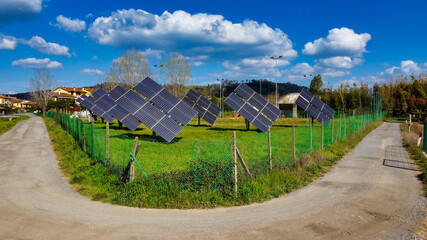 Solar panels in the mountain region. Green and environmentally friendly sources of energy.