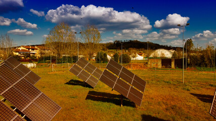 Solar panels in the mountain region. Green and environmentally friendly sources of energy.