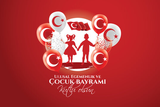 vector illustration of the cocuk baryrami 23 nisan , translation: Turkish April 23 National Sovereignty and Children's Day, graphic design to the Turkish holiday, kids icon, children logo.