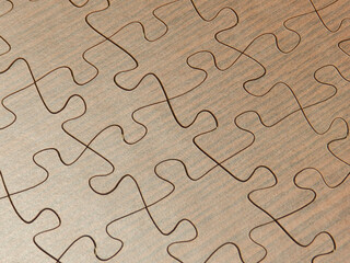 Closeup view of assembled wooden puzzle 