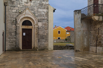 After summer thunderstorm, cathedral in Nin historical centre, Dalmatia, Croatia