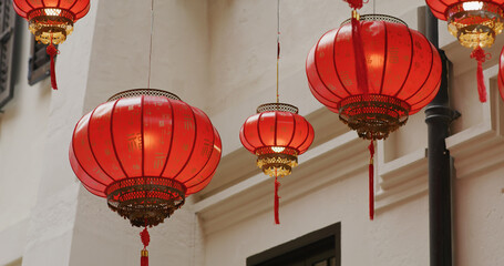 Red lantern hanging at outdoor for chinese new year