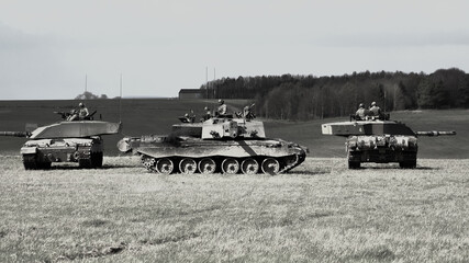 British Army challenger II main battle tanks on maneuvers, Salisbury Plain
