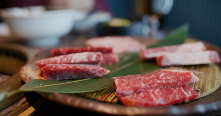 Slice of beef prepare for grill in restaurant