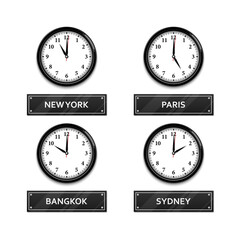 World time zone clock isolated on white background, vector illustration
