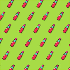 Green Background set of comic icon in pop art style. Lipstick. Pattern. Vector illustration