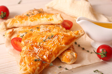 Homemade puffs on a light wooden background