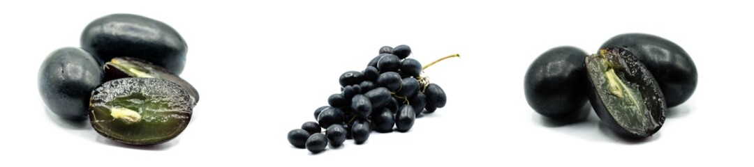 Collection bunches of grapes on white background