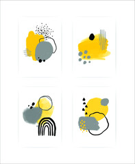 A set of posters in a minimalist style in trendy colors. Compositions of the line spots in the flat style of yellow, black and gray colors