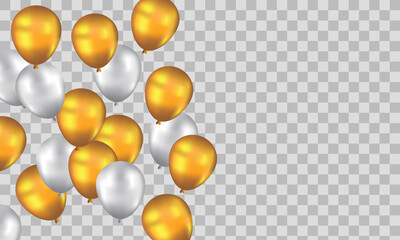 Gold balloons, concept design. vector illustration. Celebration transparent background template