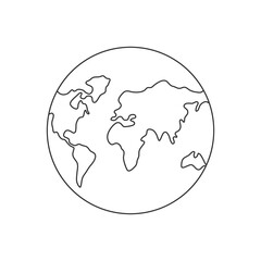 World map one line art. Earth outline drawing symbol. Earth globe hand drawn insignia. Vector illustration isolated on white background
