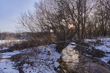river in winter and spring
