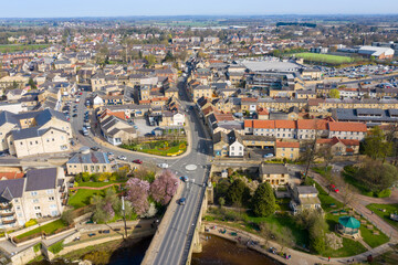 Aerial photo of the beautiful village of Wetherby, Leeds, West Yorkshire in the UK showing the main...