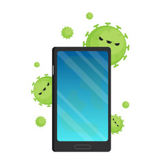 Virus on smartphone. Bacteria character vector. free space for text.  Virus character design.