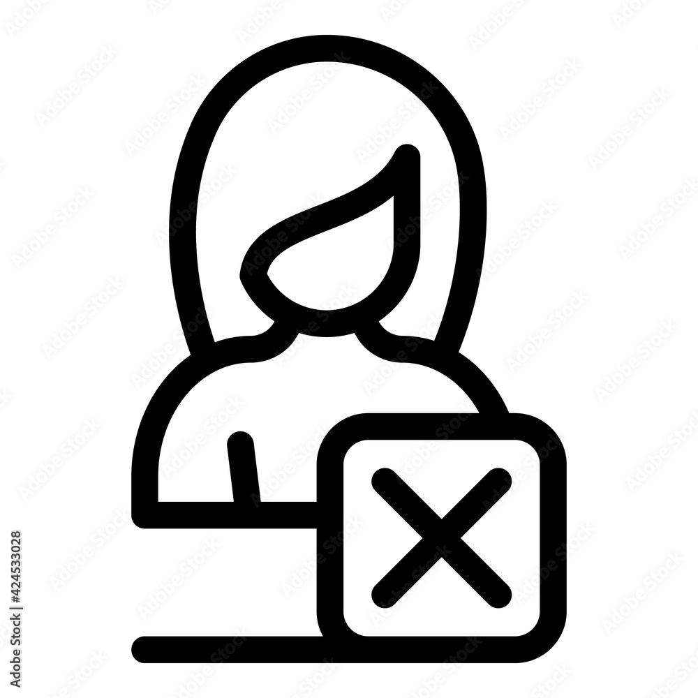 Poster female user delete icon. outline female user delete vector icon for web design isolated on white bac
