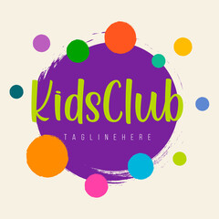Abstract amusing bright circle kids world logo,childhood planet sign,kids club icon,playground symbol.Design templates kid shop,toy store,kindergarten,kids city.Vector illustration hand drawn.
