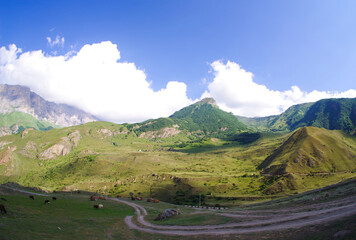 High mountain road in the Bezengi Valley