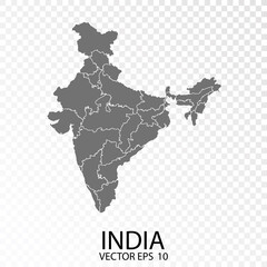 Obraz premium Transparent - High Detailed Grey Map of India. Vector Eps 10.