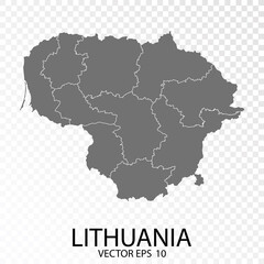 Transparent - High Detailed Grey Map of Lithuania. Vector Eps 10.