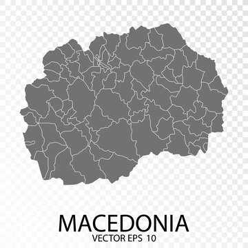 Transparent - High Detailed Grey Map of Macedonia. Vector Eps 10.