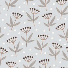 Abstract seamless pattern with leaves and geometric shapes
