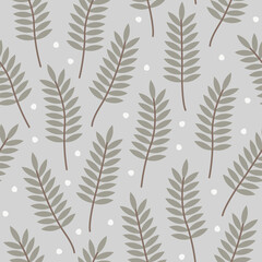 Abstract seamless pattern with leaves and geometric shapes