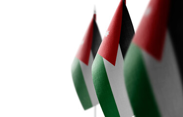Small national flags of the Jordan on a white background