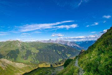 hiking trail in the mountains - Tilisuna lake (Gargellen, Vorarlberg, Austria)