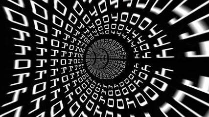 Driving Through Binary Data Tunnel 3d illustration