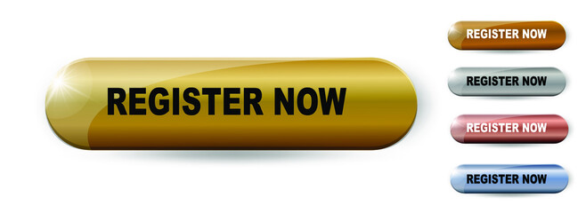 3d Register now button for web marketing design. Website design concept. Business technology. Digital marketing.
