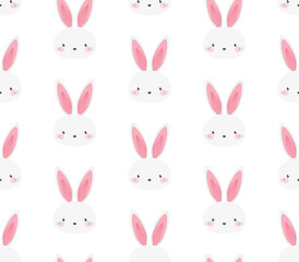 Fototapeta premium Cute Bunny Pattern, Easter Bunny Pattern, Bunny Background, Happy Easter Background, Rabbit Pattern, April Holiday, Cute Animal Pattern, Wild Animal Icon, Vector Background