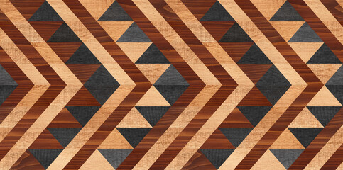 Seamless wooden background. Rustic wooden panel with geometric pattern for wall decor.  - 424543087