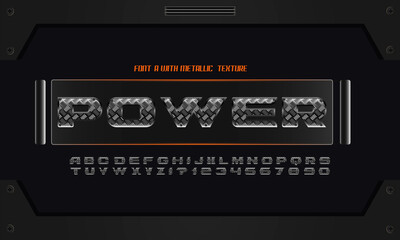 Metal font. Letters with metal textures and shadows. Futuristic iron font. 3D vector illustration.
