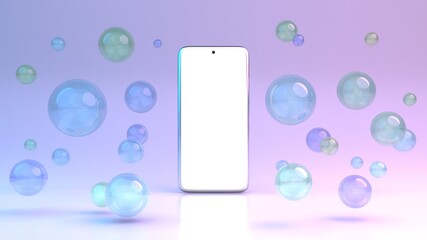 Phone Background Wallpaper Empty Screen Bubbles Circles Round Spheres Light Modern 3D Render