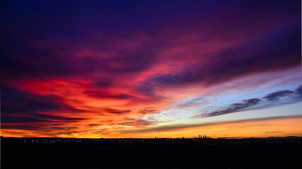 panoramic of the skyline of the city of Madrid at sunset