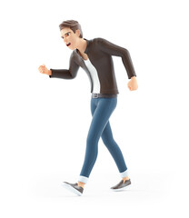 3d angry cartoon man walking