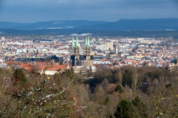 View of the World Heritage city of Bamberg on a sunny winter day with the bamberg cathedral in the middle