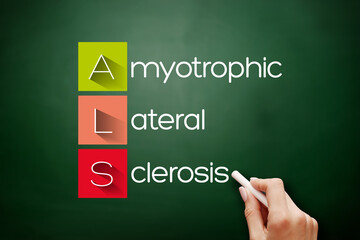 ALS - Amyotrophic Lateral Sclerosis acronym, medical concept background on blackboard