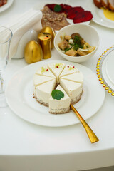 Delicious dish on the buffet table. Cold appetizers from the chef for the celebration