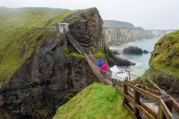 A suspension bridge between the cliffs in Northern Ireland